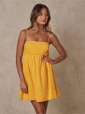 AERE Ramie Frill Mini Dress Yellow/Orange Size 6